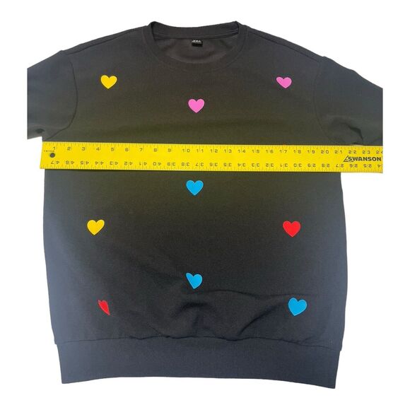 SHEIN Black Top With Colorful Hearts Long Sleeve Women’s‎ Medium Shirt - Picture 5 of 10